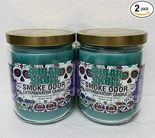 Smoke Odor Exterminator 13oz Jar Candle, Sugar Skull Two Pack. - sugar skull candle holder