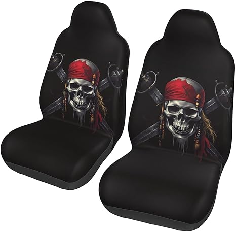 Ouqiuwa Car Accessories Seat Covers for Vehicle Interior, Pirates Skull Flag Front Seats Covers for Women Men 2 Pieces Car Seat Mat Cover Protector Universal Fit Auto SUV Trucks - sugar skull car seat covers set