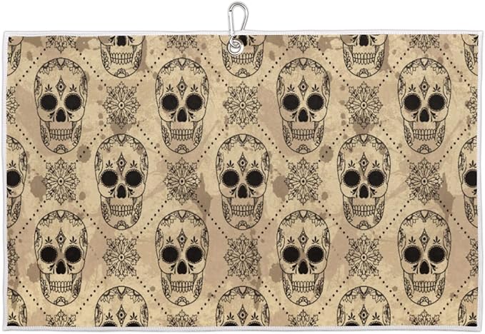 Vintage Sugar Skull Golf Towel Microfiber Club Cleaner with Carabiner Clip Water Absorption Quick Dry Golf Towels for Women Men Golf Accessories 15 X 24 Inch - sugar skull beach towel