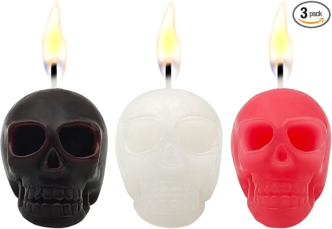 3 PCS Skull Candles Horror and Novelty Decor, Home Decorative Themed Candles for Halloween, Birthday Candle Gifts, Scary Christmas Party Accessories, Bone Candlestick Home Bar Tabletop Decor - sugar skull candle holder