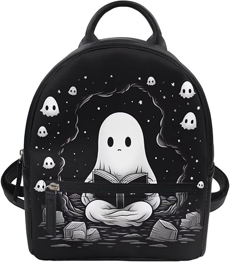 Ghost Purse for Teen Girls Backpack Mini Handbag for Women Gifts Shoulder Bags Casual Daypack with Zipper Cute Handbag Tote Black Skull Halloween Gifts - best sugar skull backpack