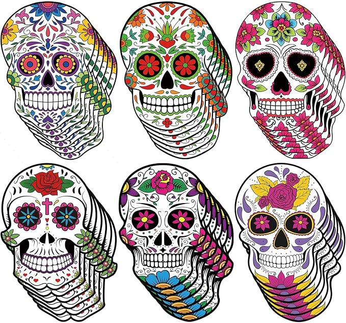 Tenceur 36 Pcs Large Day of The Dead Sugar Skull Cutouts for Dia De Muertos Decoration Sugar Skull Decorations for Mexican Halloween Theme Table Supplies Centerpiece Party Birthday Party Essentials - sugar skull christmas decorations