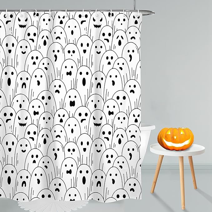 Spooky Ghost Shower Curtain, Waterproof Fabric with Hooks - 72x72 Inch, Perfect for Halloween Bathroom Decor - sugar skull shower curtain set
