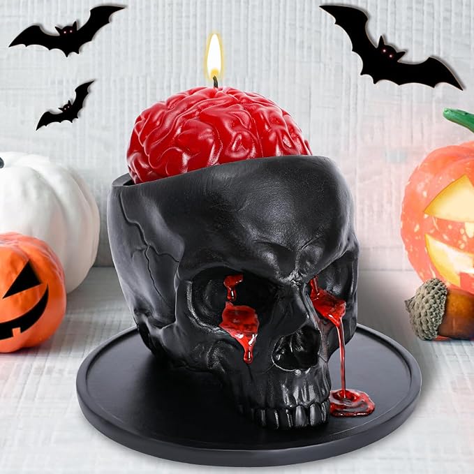 Halloween Decorations Indoor - Halloween Candle, Skull Bleeding Candle Gothic Decorations for Home Table Bar Indoor Room - Spooky Decor for Table Room, Black - sugar skull candle holder