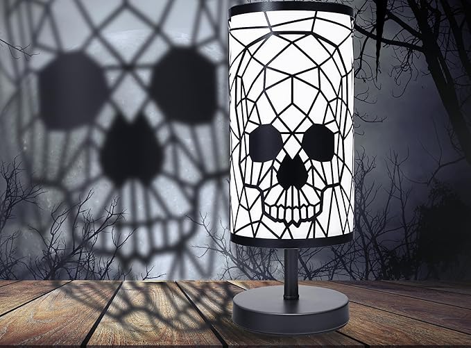 GUTE Skull Shadow Lamp – Gothic Black Skeleton Face Light 3-Dimmable Touch Settings, Spooky Horror Table Lamp for Decor, Scary Skull Home Accent Plug-in Night Lamp for Creepy Room Vibe - sugar skull table lamp