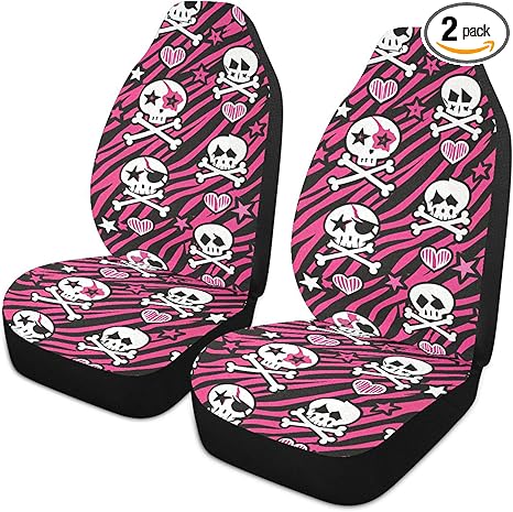 Burbuja Y2k Skulls on Zebra Front Car Seat Cover, Breathable Car Seat Protectors Universal Fits SUV, Cars, Truck, Non-Slip, 2 Pack - sugar skull car seat covers set