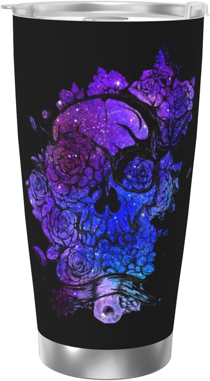 Skull Candy Purple Sugar Gifts For Women Tumbler, 20 Oz Stainless Steel Travel Coffee Mug - sugar skull coffee cup
