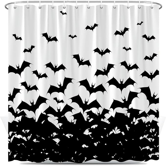 Halloween Spooky Bats Shower Curtain Black White Horror Scary Dark Animals Autumn Bathroom Decor Curtains Set with Hooks 70X70 Inch - sugar skull shower curtain set