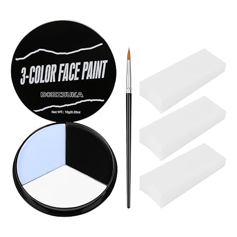 BOBISUKA White Black Grey Face Body Paint + 3PC Sponge + Brush, Colored Eye Black for Baseball Softball Sport Games, Face Painting Kit for Halloween Skeleton Skull, Clown Cosplay, Costume, SFX Special - sugar skull makeup kit