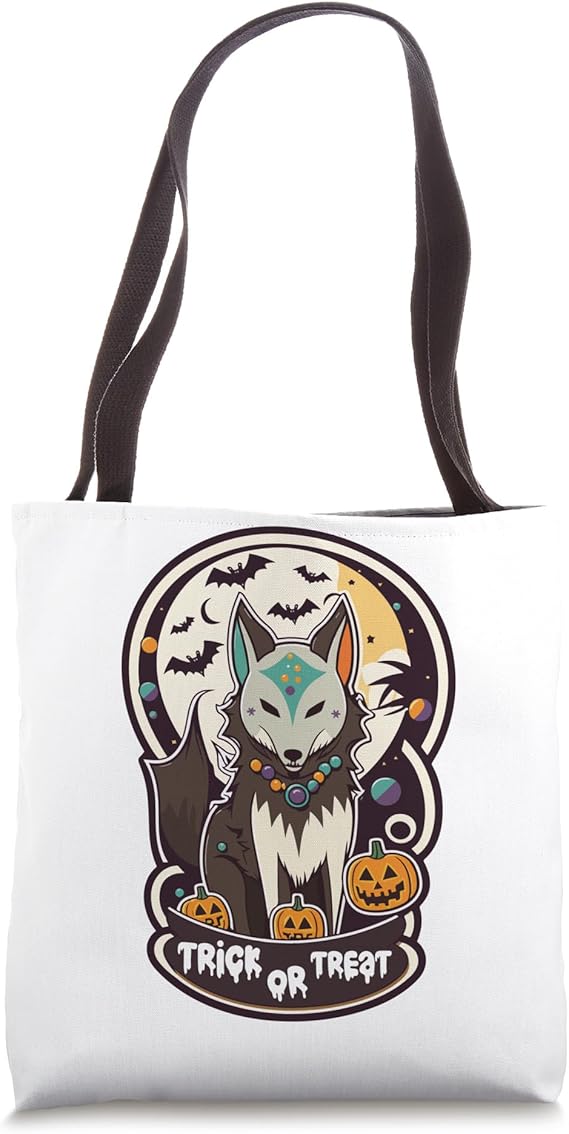 trick-or-treat Wolf Jack-o'-lantern Halloween Sugar Skull Tote Bag - canvas sugar skull tote bag