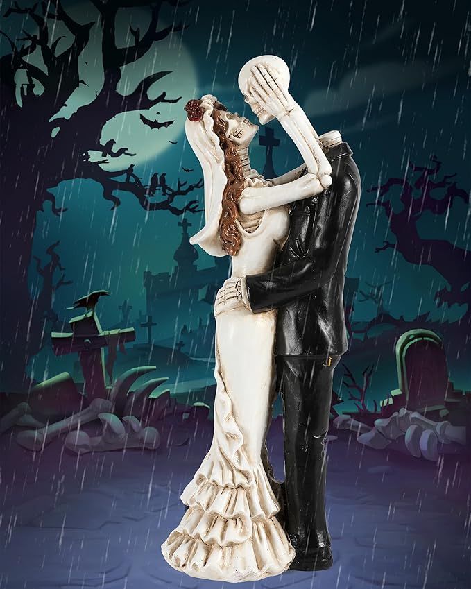 iStatue Skeleton Bride and Groom Figurines - 12’’ Resin Collectible Dancing Skulls Statue for Day of The Dead, Halloween Wedding Gift, Mexican Gothic, Graveyard, Shelf, Tabletop Decor (Couple) - sugar skull figurine collectible