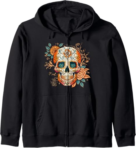 Sugar Skull Clothes - sugar skull zip up hoodie mens