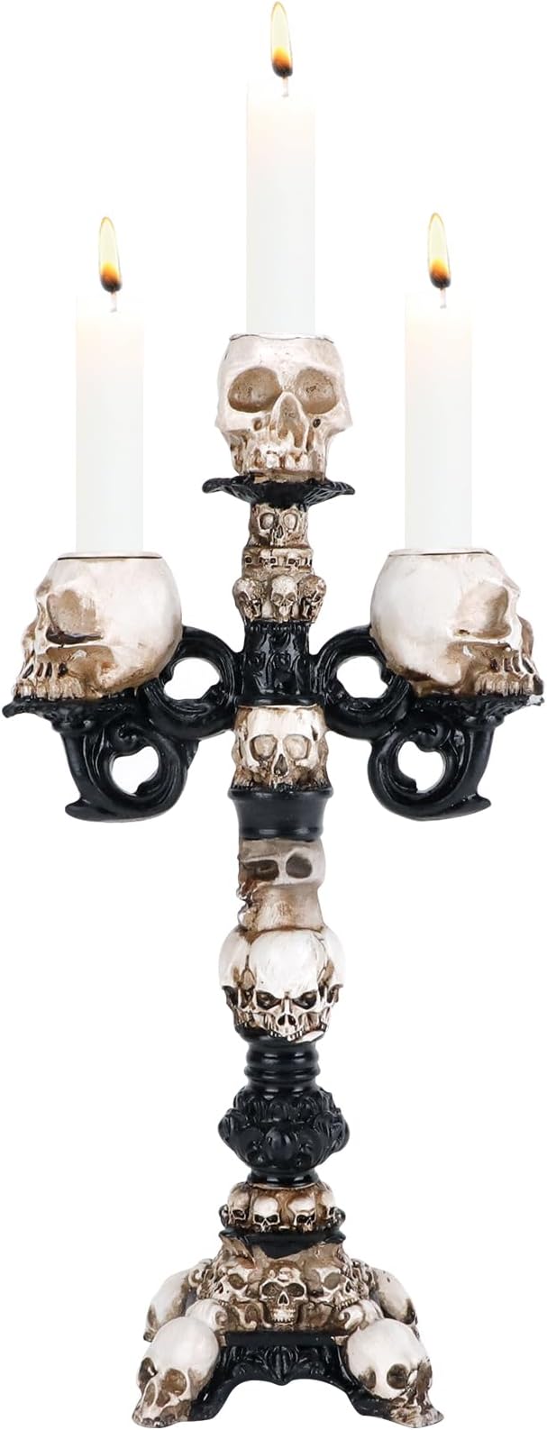 Skull Candle Holder for Halloween Decoration, Resin Gothic Skeleton Head Candlestick for Pillar Candle, Retro Spooky Desktop Tealight Cup for Christmas Home Office Party - sugar skull candle holder