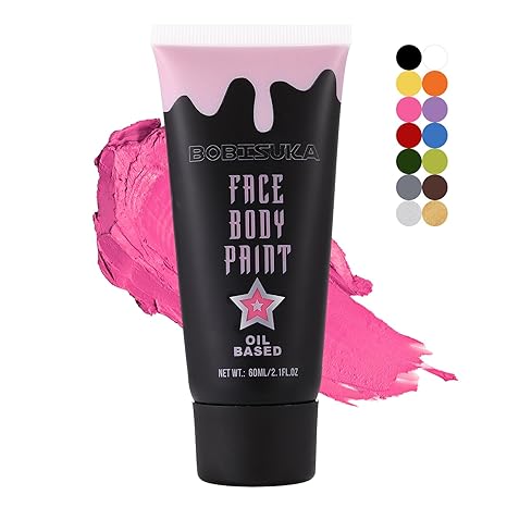 BOBISUKA Pink Face Body Paint, High Pigmented Oil-based Painting Kit, Creamblend Facepaint for Sugar Skull Makeup, Clown Halloween Cosplay, Costume, SFX Special Effect and Theme Parties（2.1 Fl.oz） - sugar skull makeup kit