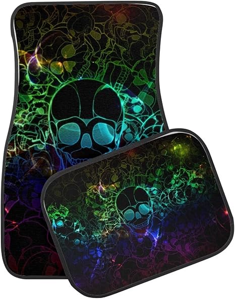 Skull Black Car Floor Mat Full Set 4 Pieces Front & Rear Non-Slip Carpet Mats Universal fit Most Sedan Car SUV Van Interior Decor Accessories - sugar skull car floor mats