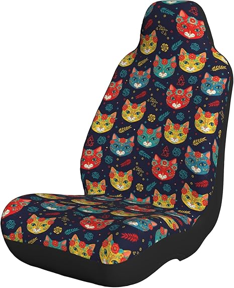 RIMENCH 2Pcs Seat Covers for Cars Trucks and SUV Set of 2 Car Seat Covers for Front Seats Day of The Dead Halloween Sugar cat Skull Truck Seat Protectors Interior Covers - sugar skull car pet seat cover