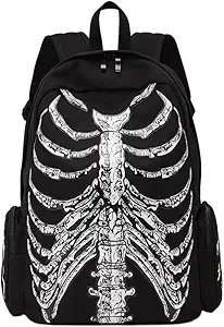 Punk Style Shoulder Bag Gothic Backpack Ribcage Skeleton Backpack Canvas Skull Skull Laptop Bag Halloween Goth Accessories for Men Women Canvas Casual Daypack - best sugar skull backpack