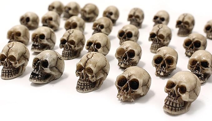BinaryABC Mini Skull Figurine Miniature Skeleton Head Table Decor,Halloween Micro Landscape Figure,Halloween Prank Props,Haunted Dollhouse Accessories,20PCS(0.7"x0.39") - sugar skull figurine collectible