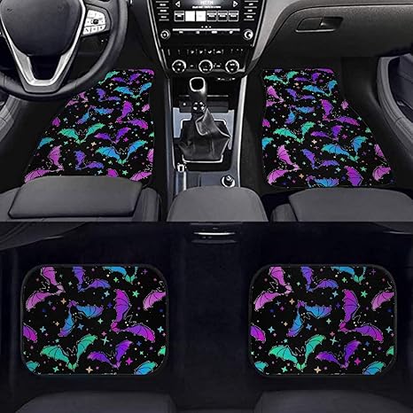 Colorful Bats 4 Pcs Car Floor Mats Vehicle Floor Carpets for Front Back,Automotive Floor Covers & Accessories for Sedan,SUV,Truck - sugar skull car floor mats