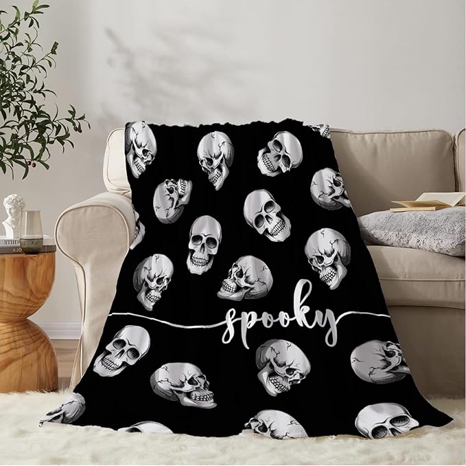 YeeJu Halloween Throw Blanket Black Spooky Skull Throw Blanket Halloween Cozy Soft Lightweight Fuzzy Plush Fleece Blankets and Throws Couch Sofa Bed Holiday Decorative Print Blanket 50x60 - sugar skull throw blanket