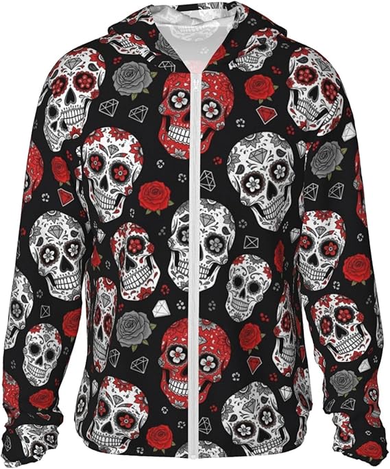 MZERSE - sugar skull zip up hoodie mens