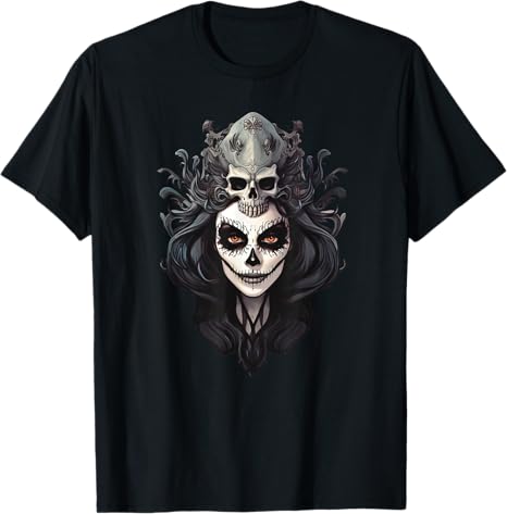 Striking Latin Female Beauty Graphic Skull Tees - sugar skull face mask