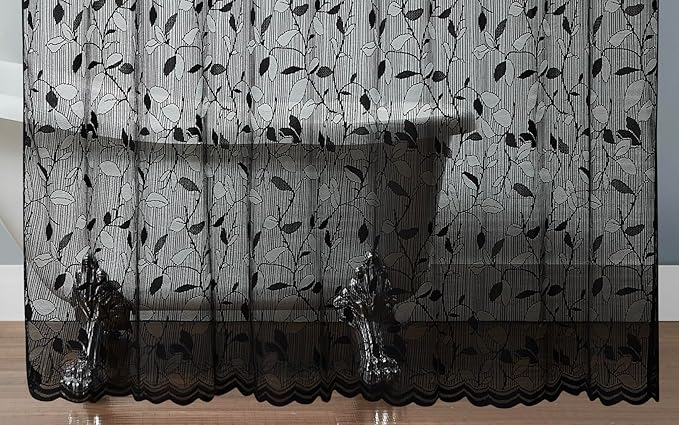 Warm Home Designs Black Lace Shower Curtain With Rustic Leaf Pattern - 72 x 72 Inch Gothic Modern Farmhouse Decor Creates Beautiful and Elegant Bathroom - GR Black 72" - sugar skull shower curtain set
