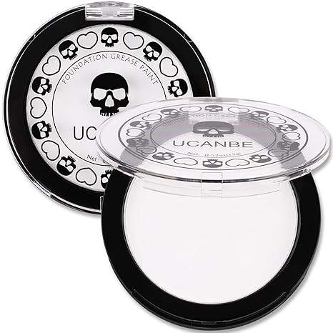 UCANBE Goth White Cream to Powder Foundation Makeup, Professional Clown White Face Body Paint with Matte Finish for Halloween, SFX Makeup, Cosplay, Costume, Stage, Mime & Film(0.52oz) - sugar skull makeup kit