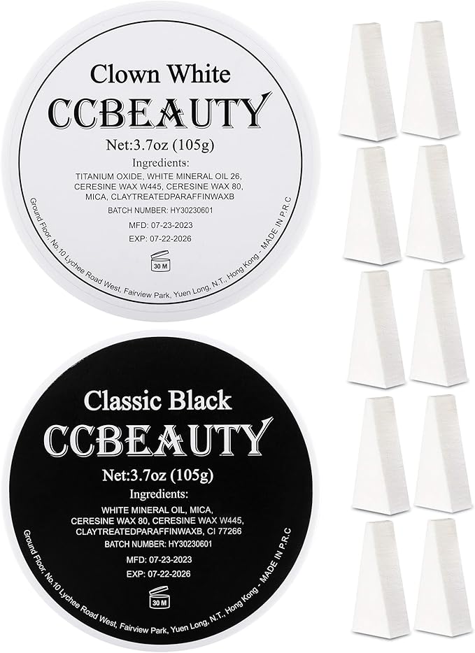 CCbeauty 7.4Oz Halloween Skeleton Makeup, Black and White Face Paint, Large Capacity Professional Face Painting Kit with Sponge, Oil Based Body Paint for Halloween Clown Mime Skull Goth Vampire Makeup - sugar skull makeup kit