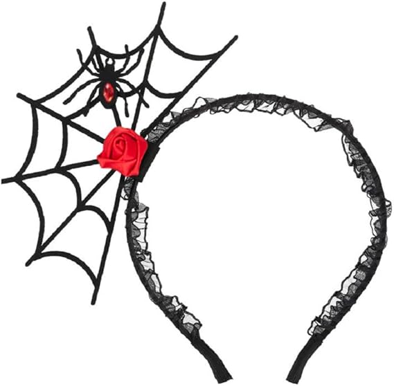 JIALWEN Halloween Spider Headband Spiderweb Red Rose Hair Hoop Halloween Party Cosplay Masquerade Costume Accessory - sugar skull flower crown