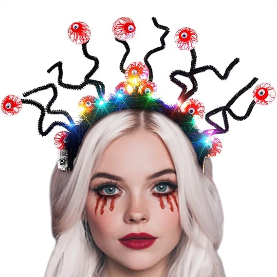 Light up Halloween Headband Horror Eyeballs Headbands Spider Legs Cosplay Costume Hair Accessory for Women - sugar skull flower crown