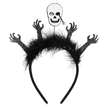 Doneace Halloween Skeleton Hair Hoop Cosplay Devil Headband Headpiece Feather Headbands Halloween Costume Headwear Accessory(One Size Fit All) - sugar skull flower crown