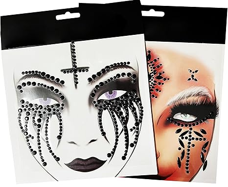 Black Tear Skull Face Jewels, Day Of The Death Skull Face Gems Jewels,2-Pack - sugar skull temporary tattoo