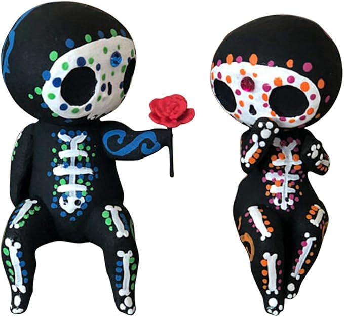 brableewear Sugar Skull Couple Statue Sugar Skull Decor Cute Statue Skeleton Memorial Sculpture Resin Crafts Home Decor Collectible Figurines Gifts - sugar skull christmas ornament