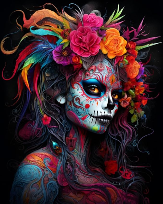 Sugar Skull Woman Portrait Paint by Numbers Kits 16x20 inch Canvas DIY Oil Painting for Kids, Students, Adults Beginner with Brushes and Acrylic Pigment - Graffiti Women Halloween (without Frame) - sugar skull nail art