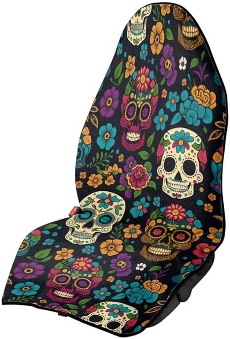 Retro Skull Floral Print Car Seat Protector Accessories Halloween Sugar Skeleton Stain Resistant Car Seat Coverfrom Sweat Food Dirt After Gym Car Seat Towel - sugar skull car pet seat cover