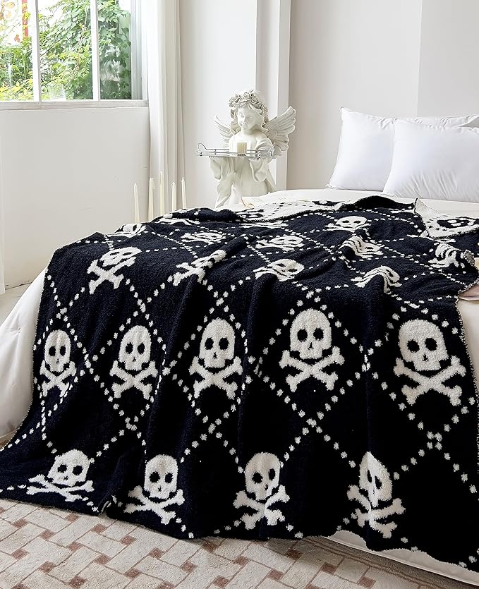 Ultra Soft Cozy Happy HalloweenCheckered Skull Print Fluffy Microfiber Knitted Throw Blanket Lightweight Blanket for Sofa Couch Bed Travel 50"X60" - sugar skull throw blanket