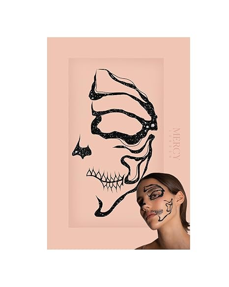 Skull Face Jewels by Mercy London Skeleton Costume Accessories Face Gems Jewels All in One Halloween Stick On Sticker - sugar skull temporary tattoo