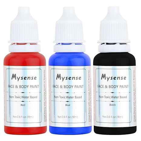 Mysense Face Body Paint Kit,Water Based Washable Face Paint,Non-toxic Cream Body Paint for Adults and Children Halloween Costume SFX Cosplay Clown Sugar Skull Makeup,Red+Blue+Black,0.6oz/pc - sugar skull makeup kit
