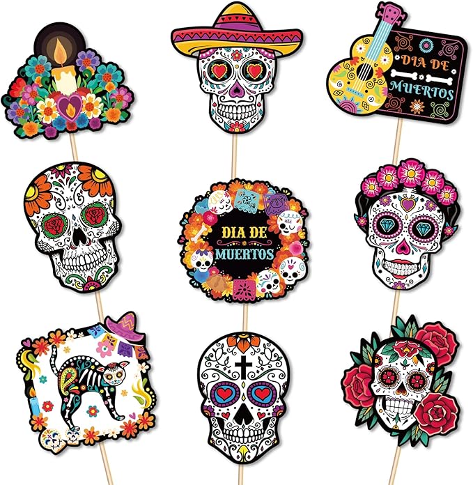 144PCS Day of the Dead Cupcake Toppers Toothpicks – Sugar Skull Halloween Cocktail Appetizer Cake Decorations Party Supplies Picks - sugar skull figurine collectible