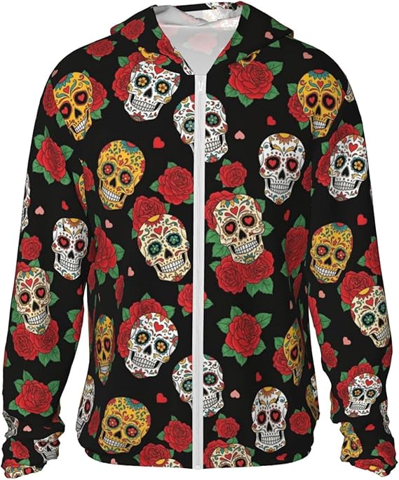 MZERSE - sugar skull zip up hoodie mens