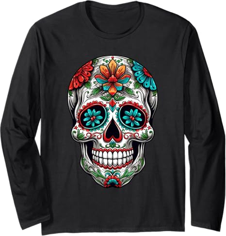 Day Of Dead Clothes & Coffee Cup Gifts Women Men - sugar skull long sleeve shirt mens