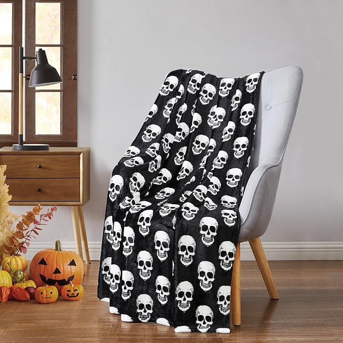 GoodGram Ultra Soft & Plush Autumn & Halloween Chic Themed Oversized Accent Throw Blankets - Assorted Styles (Skulls) - sugar skull throw blanket