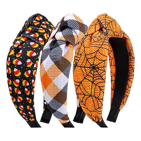 YanJie Halloween Headbands for Women Ghost Skull Pumpkin Hair Accessories Halloween Gifts Womens Knotted Headband Non Slip Hair Hoop Spider Candy Plaid - sugar skull flower crown