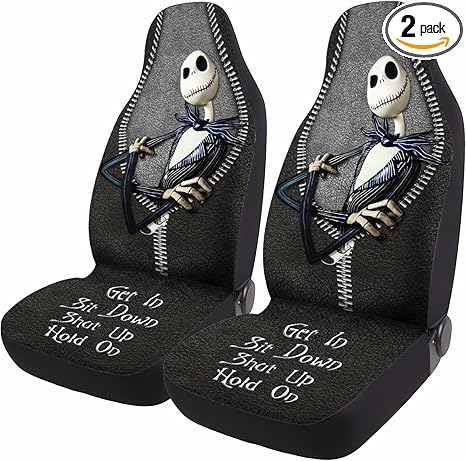Horror Nightmare Skellington 2 Front Car Seat Covers for Car Truck SUV, Christmas Car Gifts, Durable Bucket Seat Cover, Protective Interior Decor - sugar skull car seat covers set