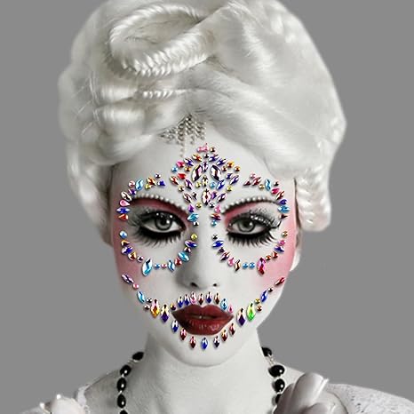 Halloween Face Temporary Tattoos For Women And Men Sugar Skull Face Jewels Gems Tattoos Stickers Face Rhinestones For Makeup Festival Accessories (Multicolor) - sugar skull temporary tattoo
