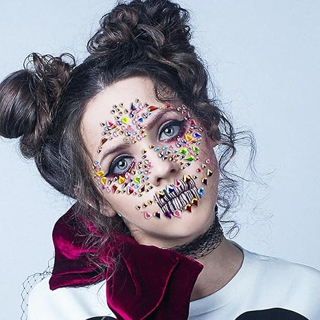 Halloween Sugar Skull Face Gems Jewels Face Stickers Day Of The Dead Skull Temporary Rhinestone Face Tattoo For Women Kids Halloween Accessories And Parties (Multicolor) - sugar skull temporary tattoo