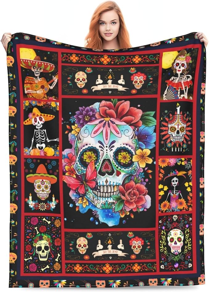Partrest Skull Blanket Halloween Throw Blankets for Kids Adults Skull Blankets and Throws Lightweight Soft Flannel Blanket Halloween Skull Decor for Bed Couch Blanket 50"x40" - sugar skull throw blanket