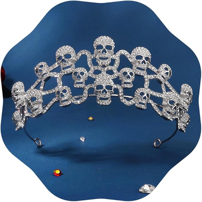 JWICOS Halloween Skull Rhinestone Headband Gothic Queen Costume Party Headpiece Hair Accessories for Halloween Prom Birthday Party - sugar skull flower crown