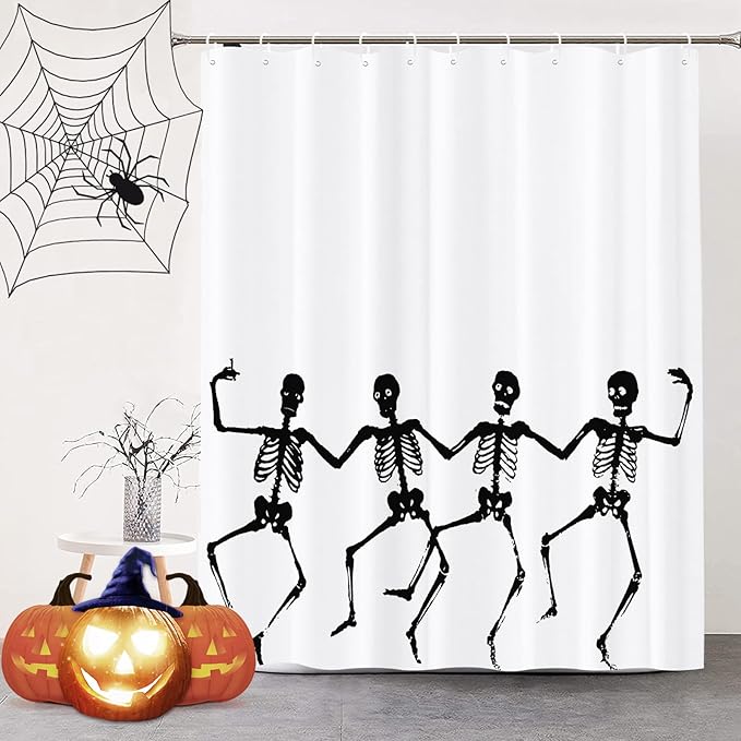 Sugar Skull Funny Dancing Skeleton Shower Curtain Sets Kids Bathroom Halloween Decor Shower Curtain Bathroom Sets with 12 Hooks - sugar skull shower curtain set
